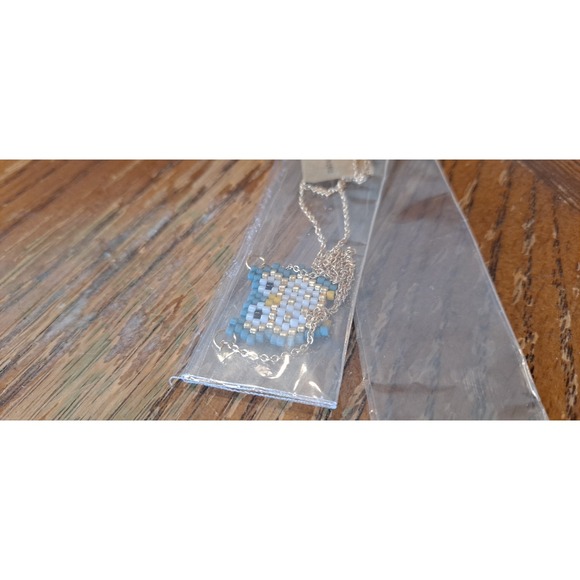 Beaded owl gold plated necklace Natural Life NEW TAG blue gift - Picture 3 of 5